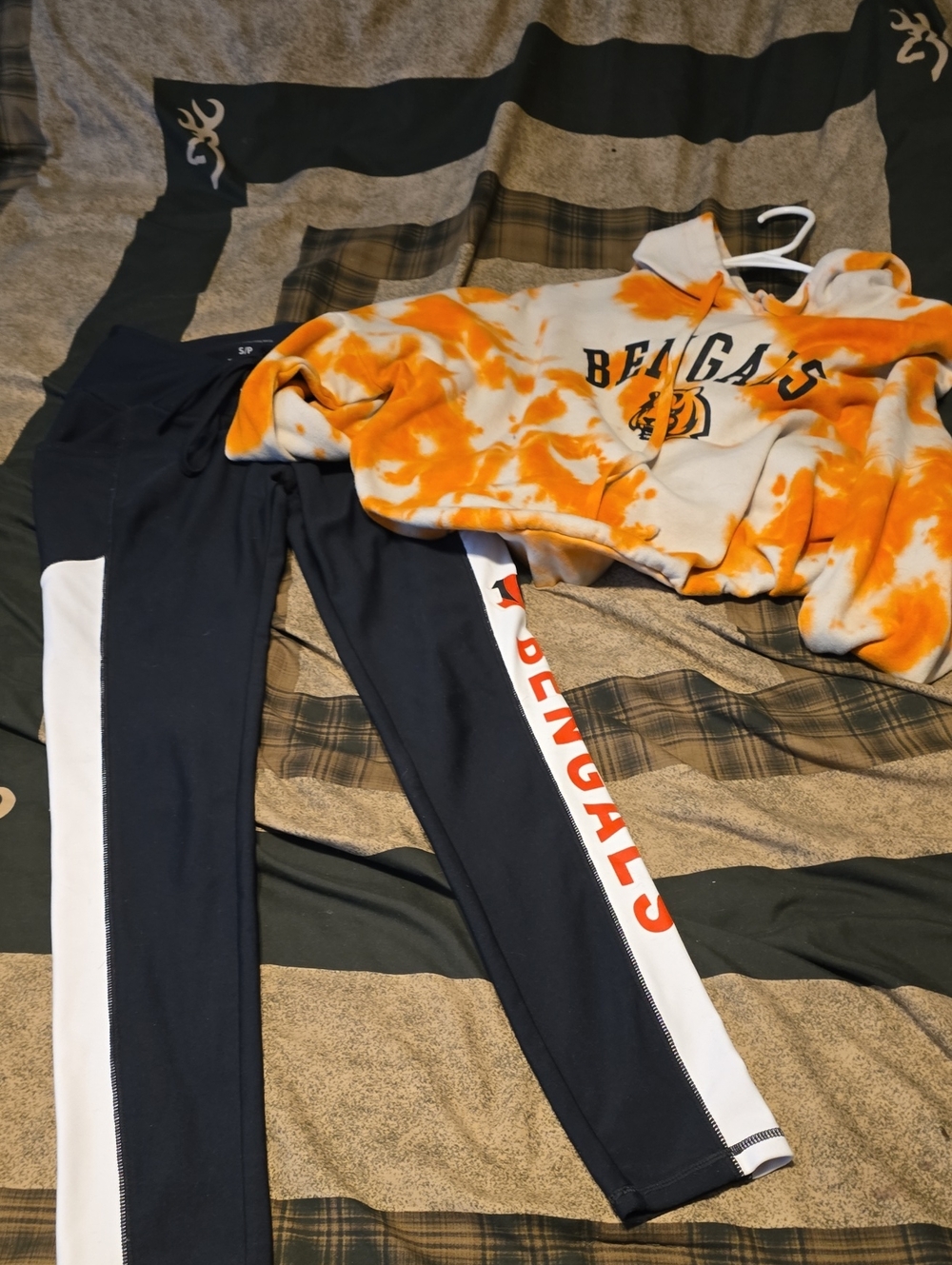 Bengals Tie-Dye Hoodie & Team Leggings Set - Orange and Navy New